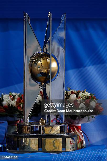 Detailed view of the trophy during the Gold Medal match between Scotland and Sweden on Day 9 of the Titlis Glacier Mountain World Women's Curling...