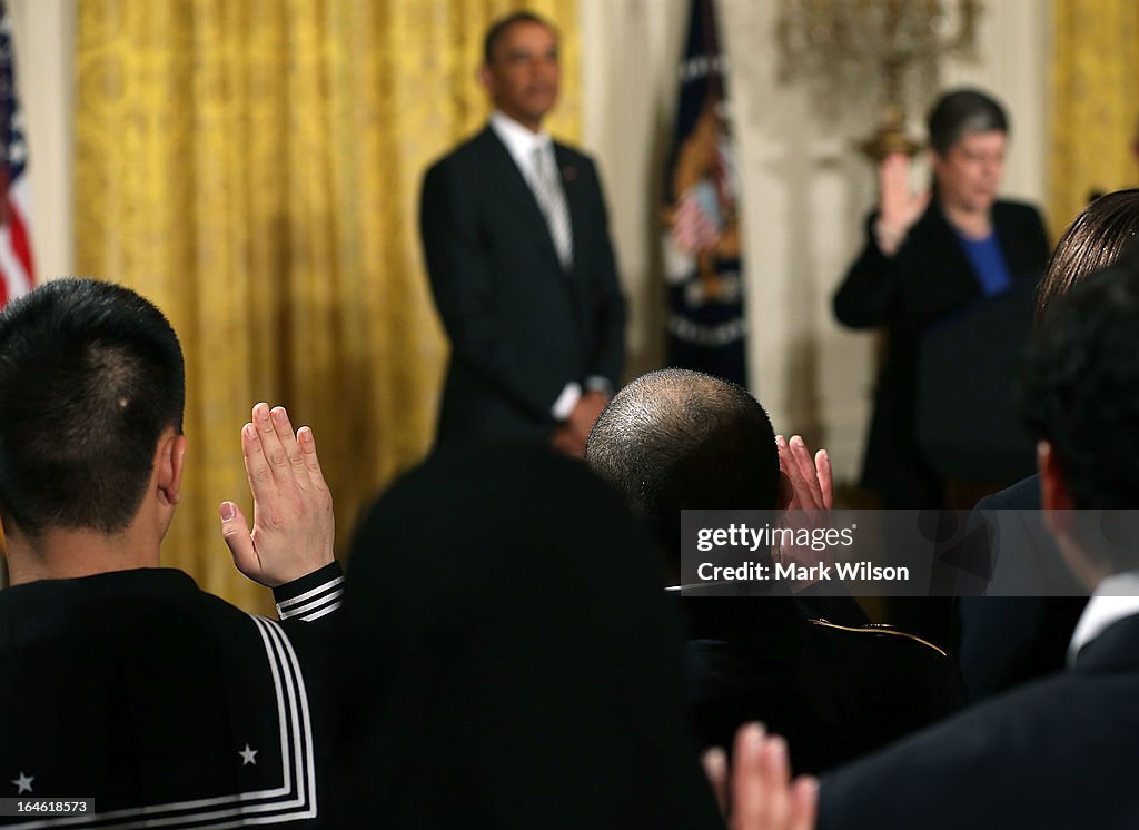 Obama Attends Naturalization Ceremony For Active Duty Military At White House