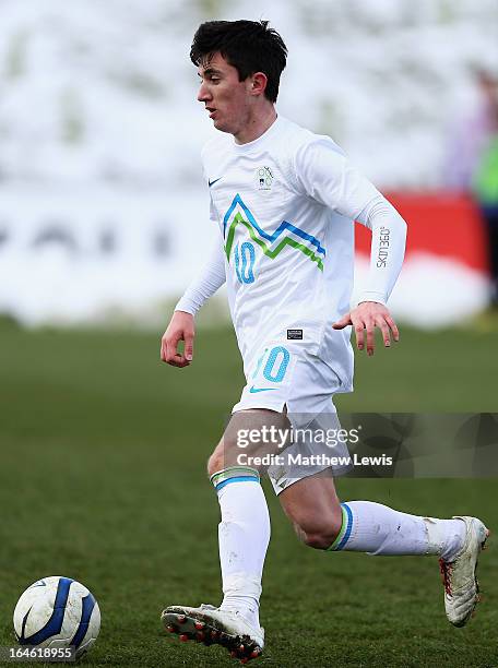 Alen Ozbolt of Slovenia in action during the UEFA European Under-17 Championship Elite Round match between Slovenia and Portugal at St George's Park...