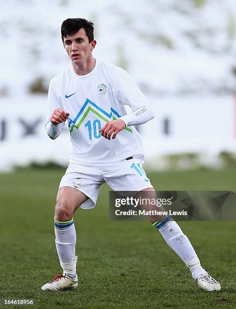 Alen Ozbolt of Slovenia in action during the UEFA European Under-17 Championship Elite Round match between Slovenia and Portugal at St George's Park...