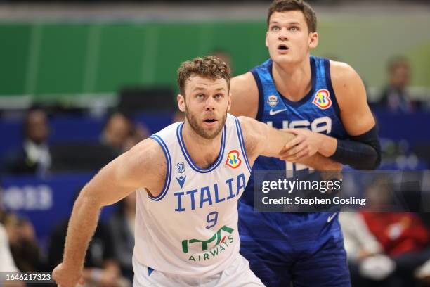 Nicolò Melli of the Italian Mens National team boxes out during the game in the quarterfinals as part of the 2023 FIBA World Cup on September 5, 2023...