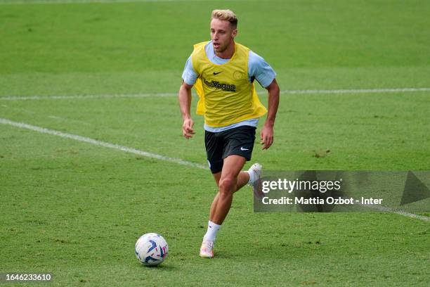 Davide Frattesi of FC Internazionale in action during the FC Internazionale training session at the club's training ground Suning Training Center on...