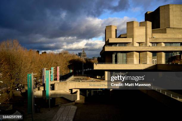 the national theatre in the southbank centre london england uk - plane trees stock pictures, royalty-free photos & images