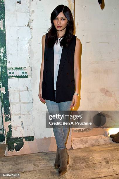 Gemma Chan attends AllSaints Biker Project - Series One at All Saints on March 25, 2013 in London, England.