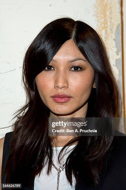 Gemma Chan attends AllSaints Biker Project - Series One at All Saints on March 25, 2013 in London, England.