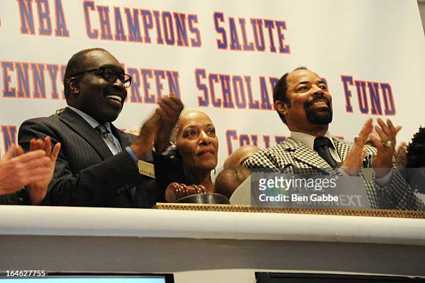 Earl "The Pearl" Monroe, Marita Monroe and Walt "Clyde" Frazier visit the New York Stock Exchange and Ring The Closing Bell to Highlight the Crown...