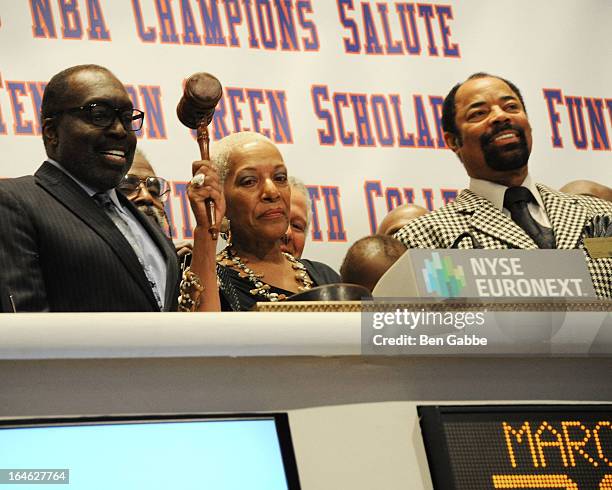 Earl "The Pearl" Monroe, Marita Monroe and Walt "Clyde" Frazier visit the New York Stock Exchange and Ring The Closing Bell to Highlight the Crown...