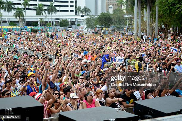 Atmosphere as Nervo perform at the Ultra Music Festival on March 24, 2013 in Miami, Florida.