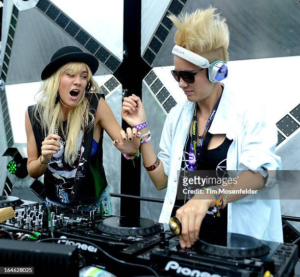 Miriam Nervo and Olivia Nervo of Nervo perform at the Ultra Music Festival on March 24, 2013 in Miami, Florida.