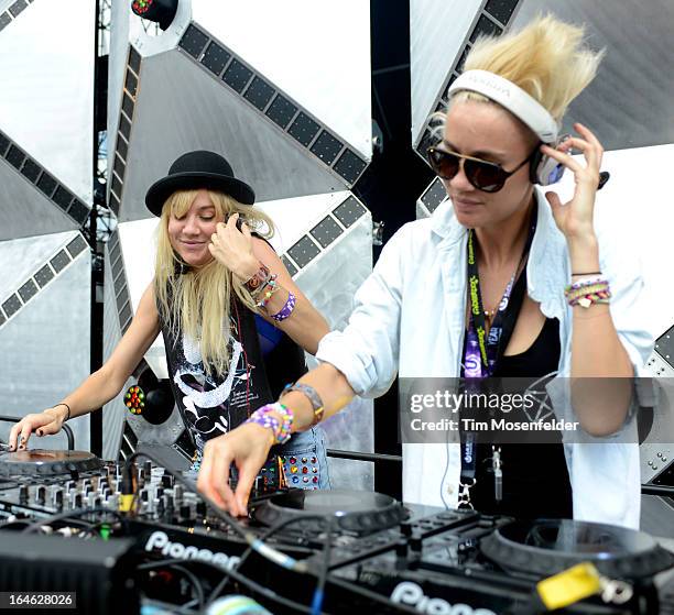 Miriam Nervo and Olivia Nervo of Nervo perform at the Ultra Music Festival on March 24, 2013 in Miami, Florida.