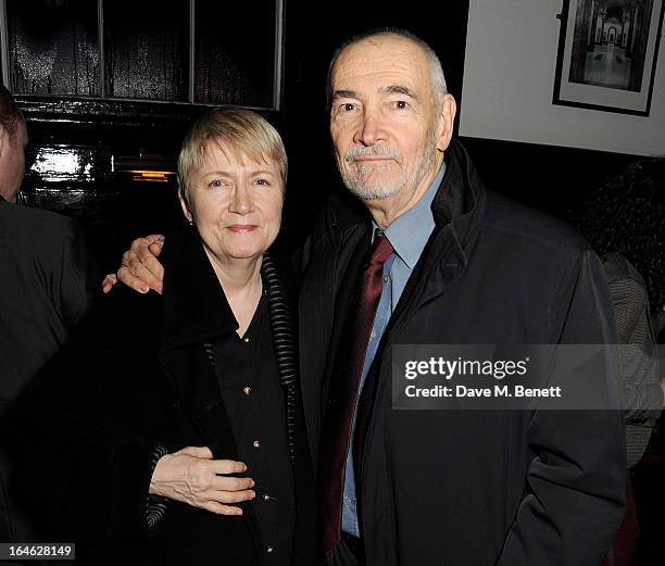 Film producer Michael G. Wilson and wife Jane attend an after party following the press night performance of 'Peter And Alice' at The National Cafe...