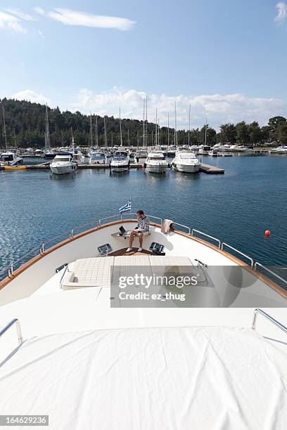 yacht owner - boat deck stock pictures, royalty-free photos & images