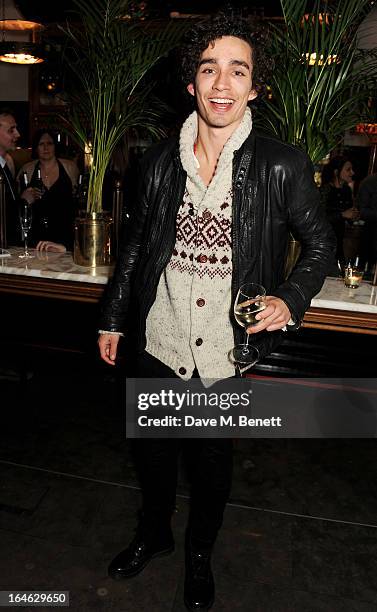 Robert Sheehan attends an after party following the press night performance of 'Peter And Alice' at The National Cafe on March 25, 2013 in London,...