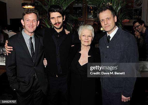 Playwright John Logan, Ben Whishaw, Dame Judi Dench and Michael Grandage attend an after party following the press night performance of 'Peter And...