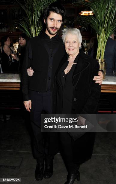 Cast members Ben Whishaw and Dame Judi Dench attend an after party following the press night performance of 'Peter And Alice' at The National Cafe on...