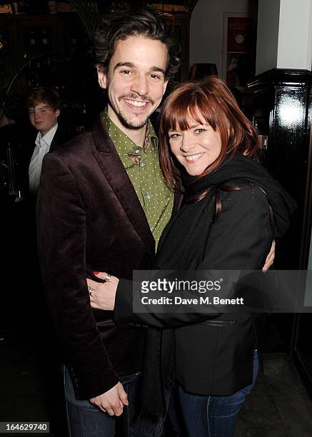 Joseph Timms and Finty Williams attend an after party following the press night performance of 'Peter And Alice' at The National Cafe on March 25,...