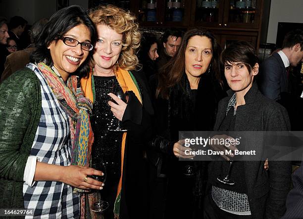 Indhu Rubasingham and Barbara Broccoli attend an after party following the press night performance of 'Peter And Alice' at The National Cafe on March...