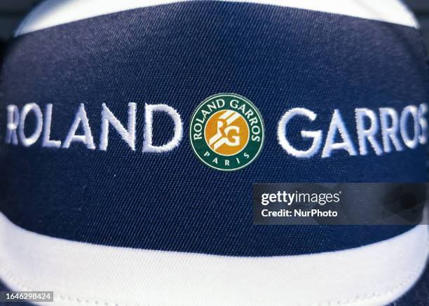 Roland Garros logo on a souvenir hat on display in a shop at Paris Charles de Gaulle Airport, on August 14 in Roissy-en-France, France.