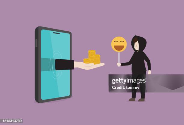 stockillustraties, clipart, cartoons en iconen met scammer fraud an internet user for cyber security concept - witteboordencriminaliteit