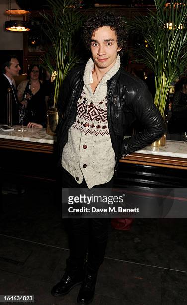 Robert Sheehan attends an after party following the press night performance of 'Peter And Alice' at The National Cafe on March 25, 2013 in London,...