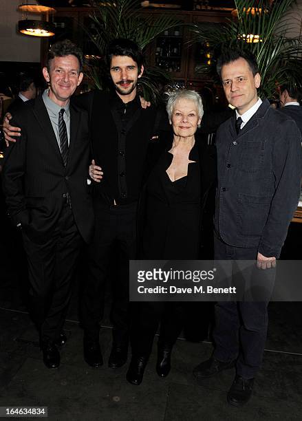 Playwright John Logan, Ben Whishaw, Dame Judi Dench and Michael Grandage attend an after party following the press night performance of 'Peter And...