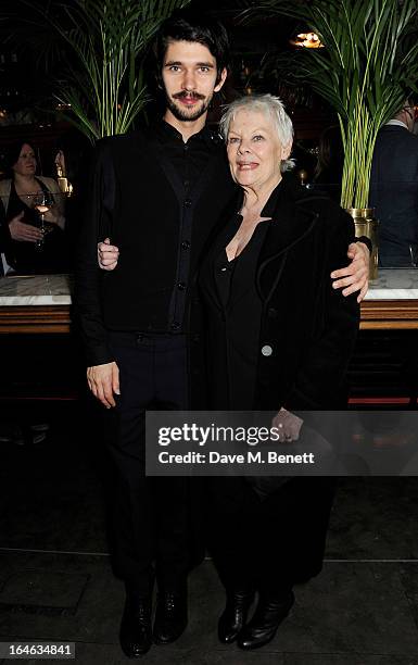 Cast members Ben Whishaw and Dame Judi Dench attend an after party following the press night performance of 'Peter And Alice' at The National Cafe on...