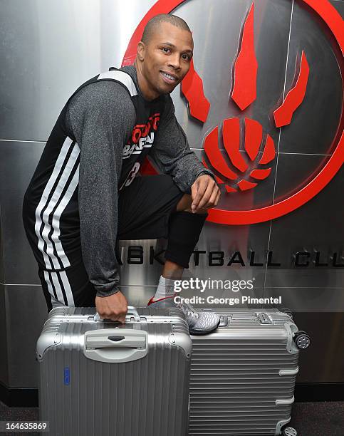 Toronto Raptors basketball player Sebastian Telfair arrives at Slam Dunk For Rimowa And The Raptors at Air Canada Centre on March 14, 2013 in...