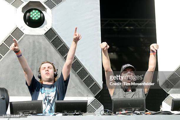 Paul Baumer and Maarten Hoogstraten of Bingo Players perform at the Ultra Music Festival on March 24, 2013 in Miami, Florida.