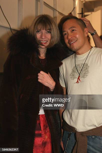 Anna Wintour and Derek Lam backstage at the Fall 2005 Derek Lam show in New York.