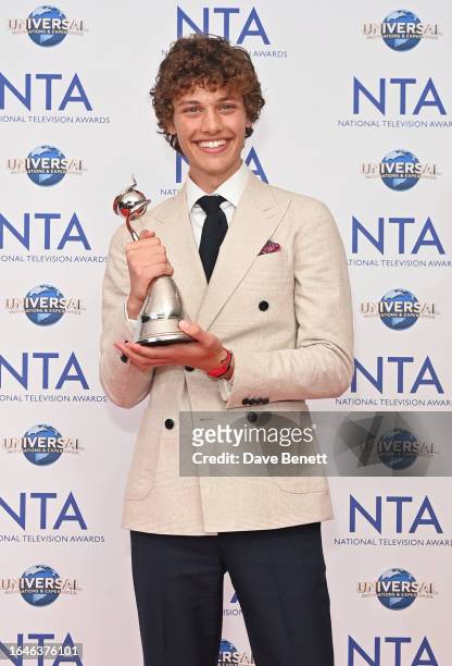 Bobby Brazier, winner of the Rising Star award, poses in the press room at the National Television Awards 2023 at The O2 Arena on September 5, 2023...