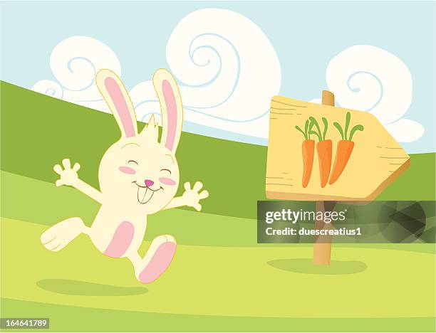 happy rabbit running for carrots - rabbit running stock illustrations