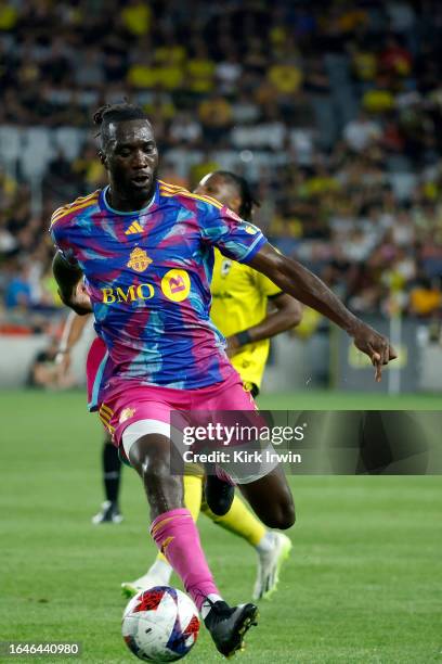 Sapong of Toronto FC runs after the ball during the match against the Columbus Crew at Lower.com Field on August 26, 2023 in Columbus, Ohio.