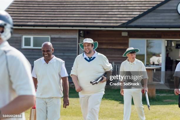 cricket team ready to play - cricket team stock pictures, royalty-free photos & images