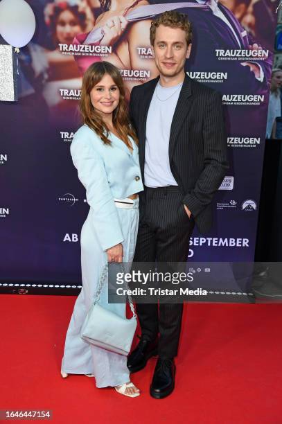 Cristina do Rego and Laszlo Branko Breiding attend the "Trauzeugen" premiere at Zoo Palast on September 5, 2023 in Berlin, Germany.
