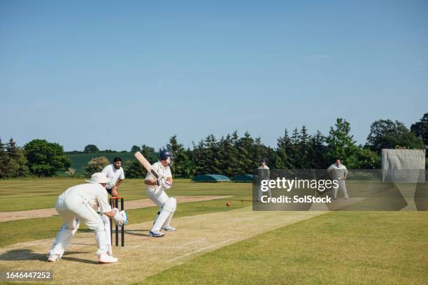 cricket on a summers day - cricket team stock pictures, royalty-free photos & images