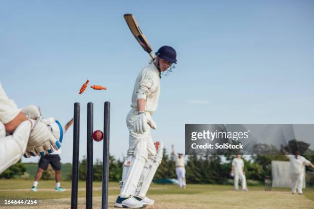 hitting the cricket stump - sport of cricket stock pictures, royalty-free photos & images
