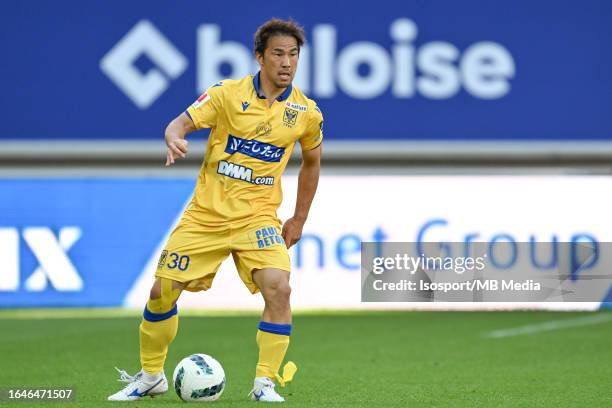 Shinji Okazaki of STVV pictured in action during the Jupiler Pro League season 2023 - 2024 match day 4 between AA Gent and STVV on August 20 , 2023...