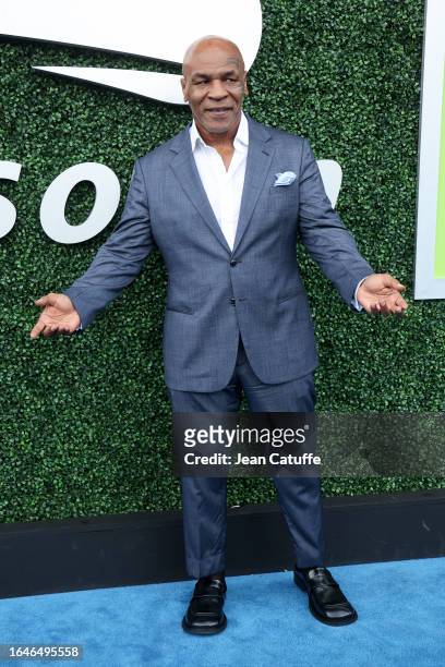 Mike Tyson attends the opening night on day one of the 2023 US Open at Arthur Ashe Stadium at the USTA Billie Jean King National Tennis Center on...