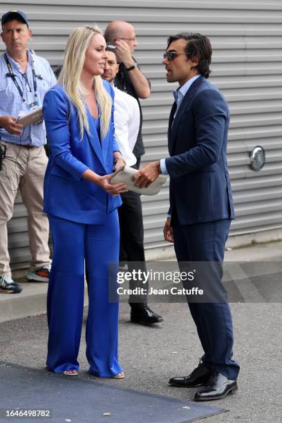 Lindsey Vonn and Diego Osorio attend the opening night on day one of the 2023 US Open at Arthur Ashe Stadium at the USTA Billie Jean King National...