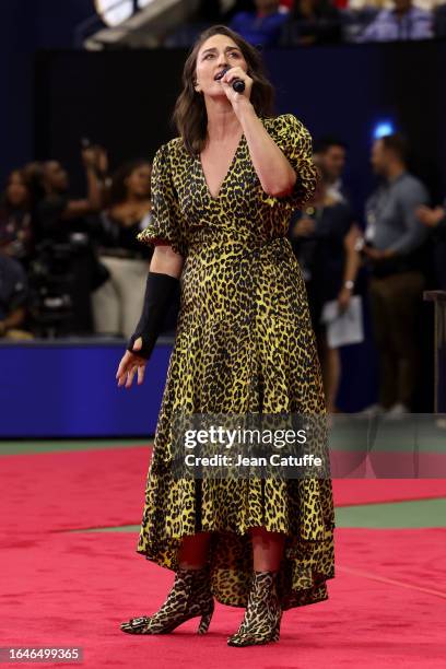 Singer Sara Bareilles performs during Opening Night 'celebrating 50 years of equal prize money' during Day One of the 2023 US Open at Arthur Ashe...