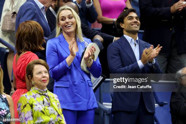 Lindsey Vonn and Diego Osorio attend the opening night on day one of the 2023 US Open at Arthur Ashe Stadium at the USTA Billie Jean King National...