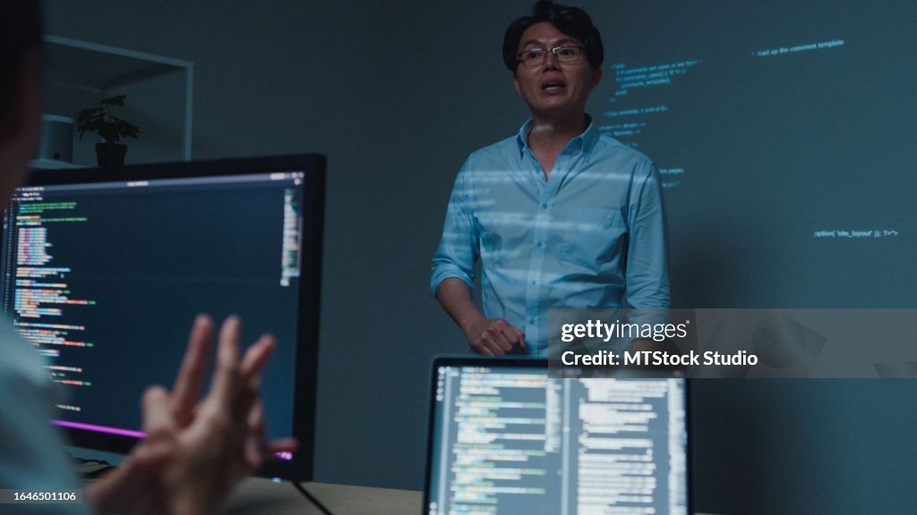 Young Asian Man Software Developers Mentor Leader Manager Talking To ...