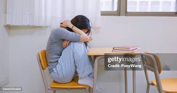 asian girl feel depressed - terrified stock pictures, royalty-free photos & images