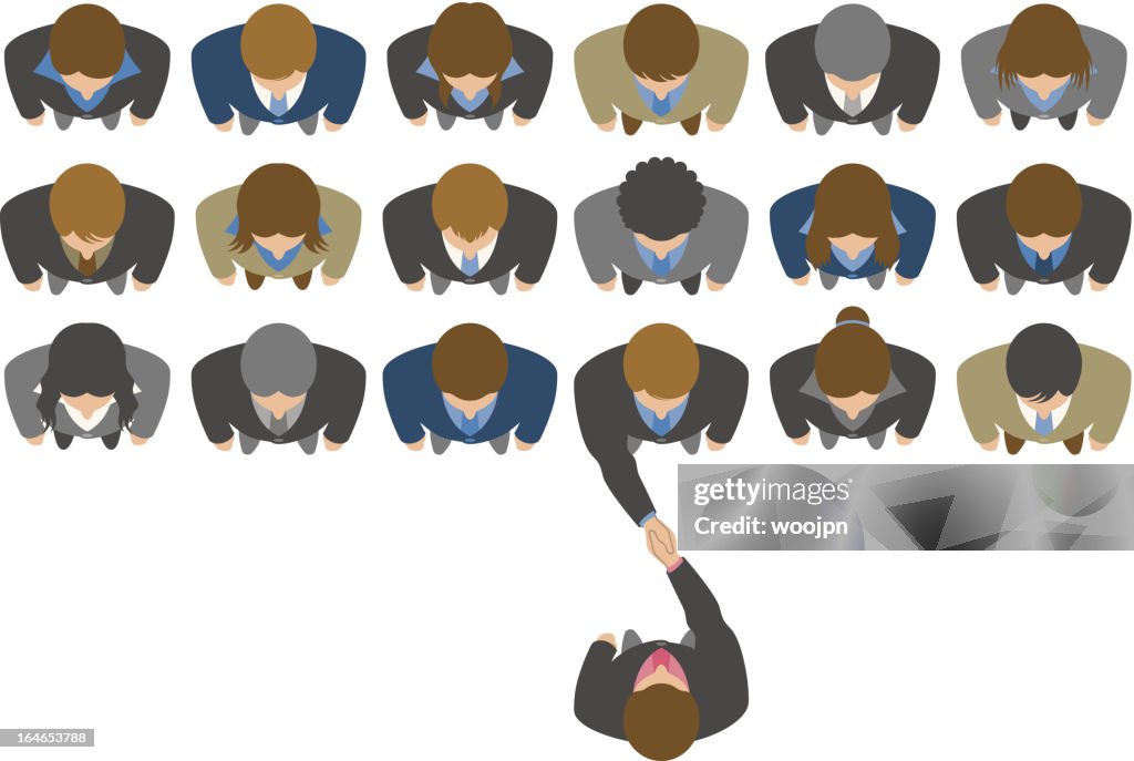 Overhead view of businessman choosing a business partner