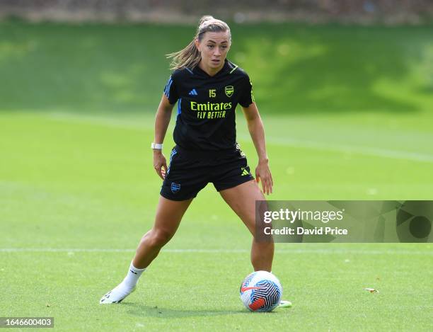 Katie McCabe of Arsenal during the Arsenal Women's training session at London Colney on August 29, 2023 in St Albans, England.