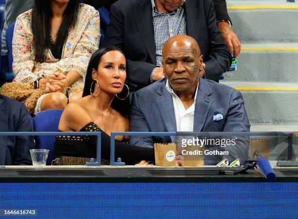 Lakiha Spicer and Mike Tyson are seen at the opening day 2023 US Open Tennis Tournament on August 28, 2023 in New York City.