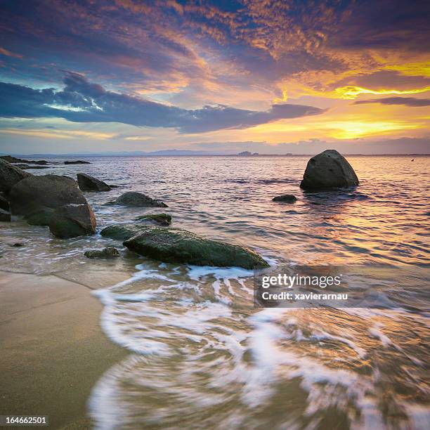 sunset dramatic sky - catalonia square stockfoto's en -beelden