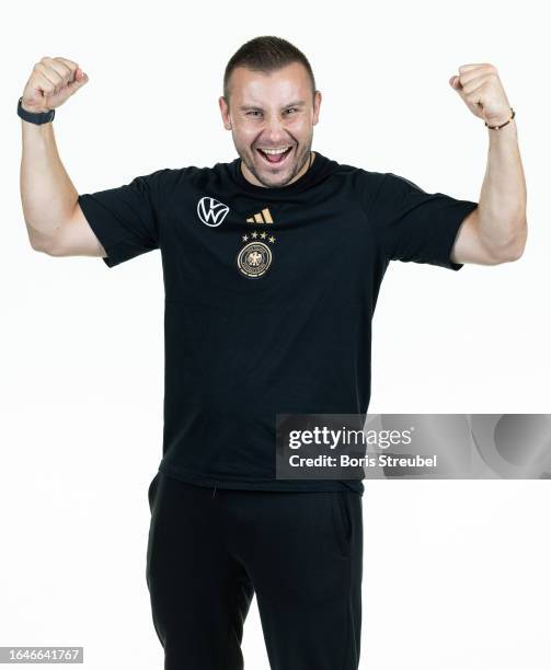 Christoph Gumpp of U20 Germany staff poses during the U20 Germany Team Presentation at Hotel Berlin Berlin on September 5, 2023 in Berlin, Germany.