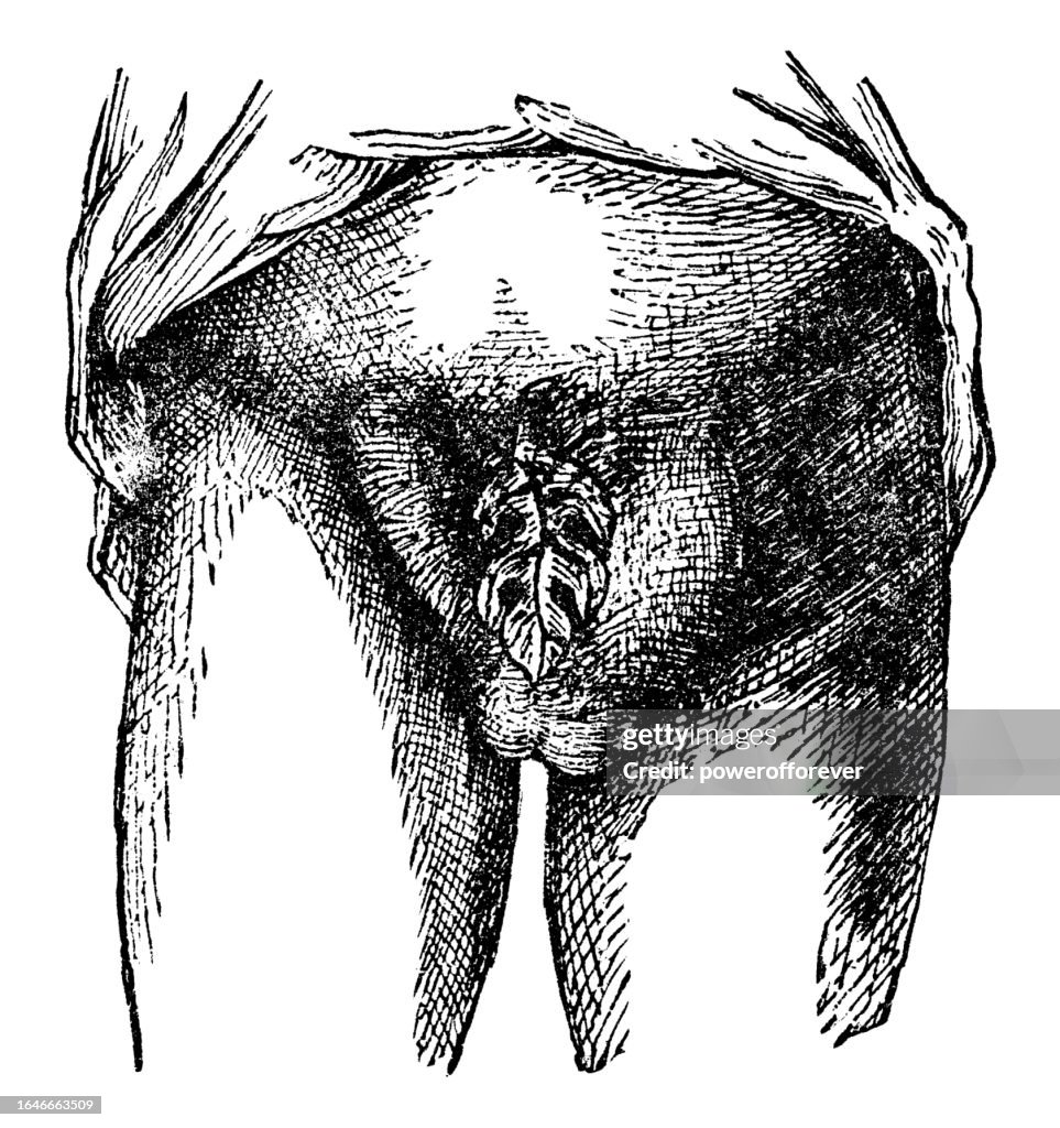 Medical Illustration of a Person with an Bilateral Inguinal Hernia - 19th Century