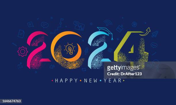 2024 happy new year online learning concept - learning objectives text stock illustrations